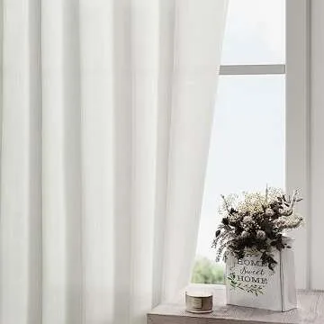 Nanspring Solid Off White Curtains 96 Inches Long 2 Panels Back Tab Sheer Linen Curtain Modern Farmhouse Coastal Decor White Cotton Textured Gauze Curtains for Patio Sliding Door Office Bedroom