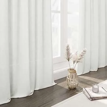 Nanspring Solid Off White Curtains 96 Inches Long 2 Panels Back Tab Sheer Linen Curtain Modern Farmhouse Coastal Decor White Cotton Textured Gauze Curtains for Patio Sliding Door Office Bedroom
