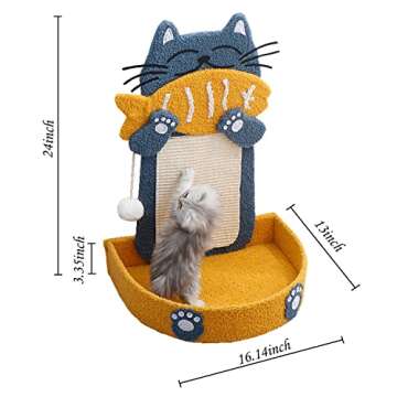 Sisal Scratch Posts with Hanging Ball, Cat Scratching Board with Cat Bed, Cat Eating Fish Shape Cat ...