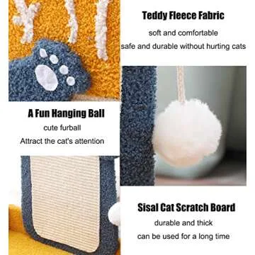 Sisal Scratch Posts with Hanging Ball, Cat Scratching Board with Cat Bed, Cat Eating Fish Shape Cat Scratch Pad for Indoor Cats or Kitten (with Cat Bed Style)