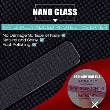 Glass Nail File - 2PC Upgrade Glass Nail Shiner for Natural Nails Nano Nail Buffers Crystal Polisher with Case, Professional Manicure Tools Kit for Acrylic Nail Care for Women and Girls