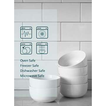 Teocera 10 Ounce Small Bowls, Dessert Bowls, Porcelain Ice Cream Bowls for Kitchen, Small Serving Bowls for Rice, Side Dishes, Dipping - Set of 6 (White, 4.25 Inch)