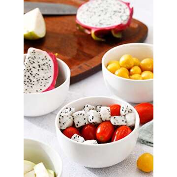 Teocera 10 Ounce Small Bowls, Dessert Bowls, Porcelain Ice Cream Bowls for Kitchen, Small Serving Bowls for Rice, Side Dishes, Dipping - Set of 6 (White, 4.25 Inch)