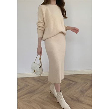 chouyatou Women's Two Piece Sweater Skirt Sets Knit Sweater Top Bodycon Skirt 2 Piece Outfits