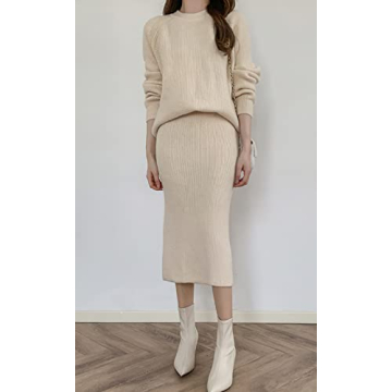 chouyatou Women's Two Piece Sweater Skirt Sets Knit Sweater Top Bodycon Skirt 2 Piece Outfits