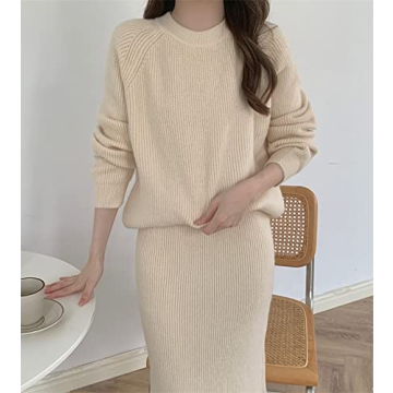 chouyatou Women's Two Piece Sweater Skirt Sets Knit Sweater Top Bodycon Skirt 2 Piece Outfits