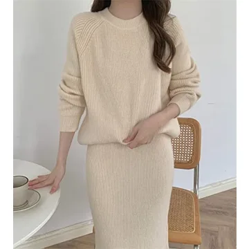 chouyatou Women's Two Piece Sweater Skirt Sets Knit Sweater Top Bodycon Skirt 2 Piece Outfits
