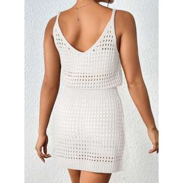 Dokotoo Sexy Swim Cover Up for Women 2025 Summer Fashion Scoop Neck Sleeveless Crochet Hollow Out Kn...