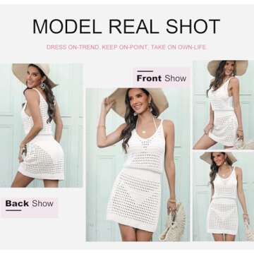 Dokotoo Sexy Swim Cover Up for Women 2025 Summer Fashion Scoop Neck Sleeveless Crochet Hollow Out Knit Mesh Spaghetti Straps Swimsuit Bikini Beach Dress Cruise Essentials Outfits All White Medium