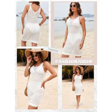 Dokotoo Sexy Swim Cover Up for Women 2025 Summer Fashion Scoop Neck Sleeveless Crochet Hollow Out Knit Mesh Spaghetti Straps Swimsuit Bikini Beach Dress Cruise Essentials Outfits All White Medium