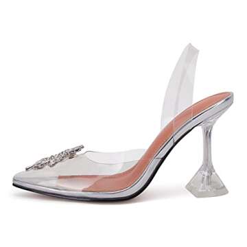 VETASTE Women's High Heel Crystal Slingback Pumps Pointed Toe Strappy Triangle Heeled Party Wedding ...