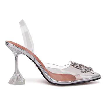 VETASTE Women's High Heel Crystal Slingback Pumps Pointed Toe Strappy Triangle Heeled Party Wedding Bride Pump Shoes