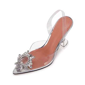 VETASTE Women's High Heel Crystal Slingback Pumps Pointed Toe Strappy Triangle Heeled Party Wedding Bride Pump Shoes