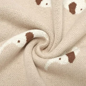 Hadetoto 100% Cotton Baby Blanket Knit Soft Cozy Swaddle Receiving Blankets Toddler Infant Blanket with Lovely Elephant for Newborn Boy Girls - Camel, 90 x 70cm
