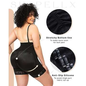 SHAPELLX Fajas Colombianas Shapewear for Women Tummy Control Plus Size Postpartum Body Shaper Butt Lifting Bodysuit