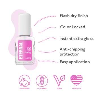 Eternal Fast Drying Top Coat Nail Polish - 13.5 mL Long Lasting Finish Top Coat for Nails with Quick Dry Formula and No UV Lamp Needed - Nail Color Protection, & Glossy Fingernail for Women - 1 Unit