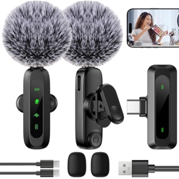 Wireless Lavalier Microphone for iPhone 15-16 - Professional USB Type-C Noise Reduction Mini Wireles...