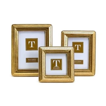 Two's Company Antique Gold Beaded Edge Picture Frames - Vintage Style Luxury Photo Frames in 3 Sizes...