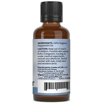 Garden of Life Essential Oil, Peppermint 1 fl oz (30 mL), USDA Organic & Pure, Undiluted & Non-GMO - for Diffuser, Aromatherapy, Meditation - Energizing, Invigorating, Refreshing, Uplifting