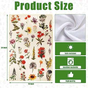 Preboun Set of 4 Vintage Wildflower Dish Towels for Kitchen Decorative 16 x 24 Inch Floral Kitchen T...