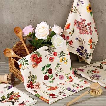 Preboun Set of 4 Vintage Wildflower Dish Towels for Kitchen Decorative 16 x 24 Inch Floral Kitchen Towels Hand Floral Bath Towels Dish Cloth for Cooking Tea Bathroom Woman Guest Housewarming Gift