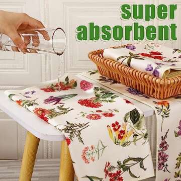 Preboun Set of 4 Vintage Wildflower Dish Towels for Kitchen Decorative 16 x 24 Inch Floral Kitchen Towels Hand Floral Bath Towels Dish Cloth for Cooking Tea Bathroom Woman Guest Housewarming Gift