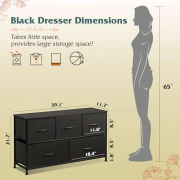 WLIVE 2-Drawer Nightstand, 5-Drawer and 8-Drawer Dresser Set, Fabric Storage Tower for Bedroom, Hallway, Closets, Tall Chest Organizer Unit with Textured Print Fabric Bins, Steel Frame, Charcoal Black