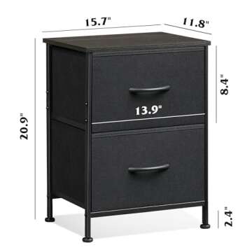 WLIVE 2-Drawer Nightstand, 5-Drawer and 8-Drawer Dresser Set, Fabric Storage Tower for Bedroom, Hallway, Closets, Tall Chest Organizer Unit with Textured Print Fabric Bins, Steel Frame, Charcoal Black