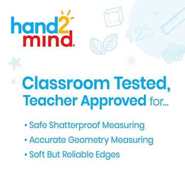 hand2mind 12" Multicolored Transparent Safe-T Plastic Rulers, Pack of 24