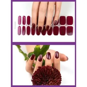 Kalolary 20PCS Semi Cured Gel Nail Polish Strips, Wine Red Adhesive Full Wrap Gel Nail Art Sticker, Waterproof Gel Nail Wrap Stickers with Nail File and Stick（UV/LED Lamp Required）