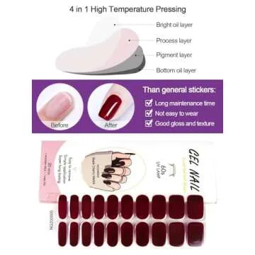 Kalolary 20PCS Semi Cured Gel Nail Polish Strips, Wine Red Adhesive Full Wrap Gel Nail Art Sticker, Waterproof Gel Nail Wrap Stickers with Nail File and Stick（UV/LED Lamp Required）