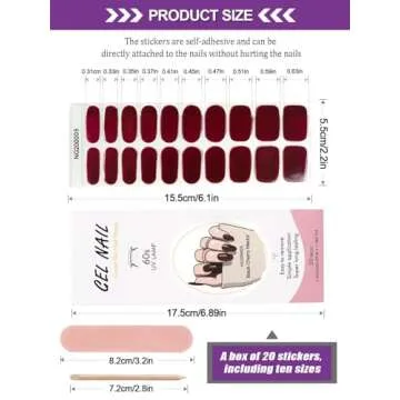 Kalolary 20PCS Semi Cured Gel Nail Polish Strips, Wine Red Adhesive Full Wrap Gel Nail Art Sticker, Waterproof Gel Nail Wrap Stickers with Nail File and Stick（UV/LED Lamp Required）