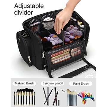 Makeup Brush Bag, Professional Makeup Case Extra Large Capacity Makeup Artist Bag Stand-up Cosmetic ...