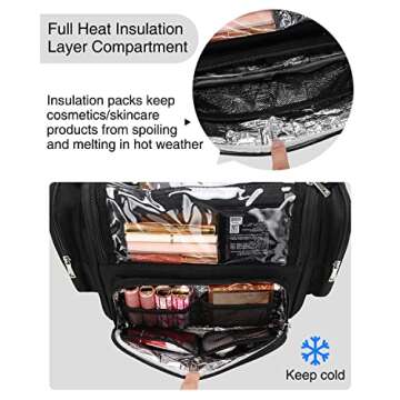 Makeup Brush Bag, Professional Makeup Case Extra Large Capacity Makeup Artist Bag Stand-up Cosmetic Bag Travel Makeup Brush Case with Shoulder Strap and Adjustable Divider