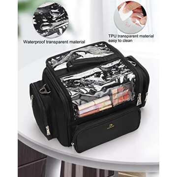 Makeup Brush Bag, Professional Makeup Case Extra Large Capacity Makeup Artist Bag Stand-up Cosmetic Bag Travel Makeup Brush Case with Shoulder Strap and Adjustable Divider