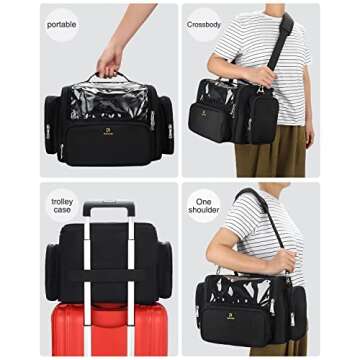 Makeup Brush Bag, Professional Makeup Case Extra Large Capacity Makeup Artist Bag Stand-up Cosmetic Bag Travel Makeup Brush Case with Shoulder Strap and Adjustable Divider