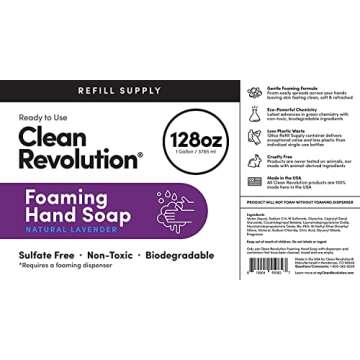 Clean Revolution Foaming Hand Soap Refill Supply Container. Ready to Use Formula. Natural Lavender Fragrance, 128 Fl. Oz