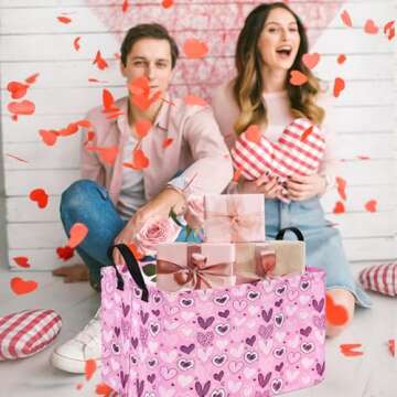 ACMUUNI Pink Basket Valentine Gift Basket Love Storage Basket Clothes Laundry Basket Storage Box She...