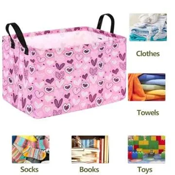 ACMUUNI Pink Basket Valentine Gift Basket Love Storage Basket Clothes Laundry Basket Storage Box Shelf Basket Toys Storage Bins, Gift Basket for Kids,Laundry Hamper with Handles