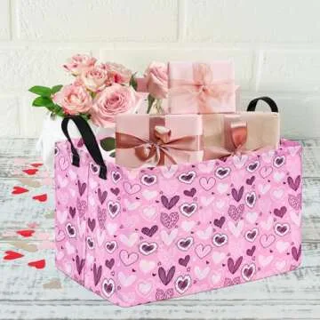 ACMUUNI Pink Basket Valentine Gift Basket Love Storage Basket Clothes Laundry Basket Storage Box Shelf Basket Toys Storage Bins, Gift Basket for Kids,Laundry Hamper with Handles