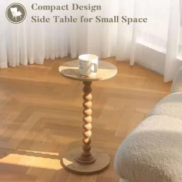 Fultyle Small Side Table, Drink Table for Small Spaces, Modern Accent Table Martini Table with Solid Wood Leg, Round End Tables Living Room for Bedroom and Office (Rustic Walnut)