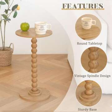 Fultyle Small Side Table, Drink Table for Small Spaces, Modern Accent Table Martini Table with Solid Wood Leg, Round End Tables Living Room for Bedroom and Office (Rustic Walnut)