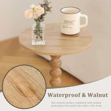 Fultyle Small Side Table, Drink Table for Small Spaces, Modern Accent Table Martini Table with Solid Wood Leg, Round End Tables Living Room for Bedroom and Office (Rustic Walnut)