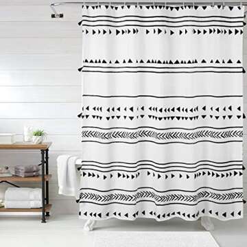 Uphome 72x72 Boho Shower Curtain Black and White Fabric Bathroom Curtains Set with Hooks, Chic Triangle and Geometric Tassel Bath Curtain, Heavy Duty and Waterproof for Modern Hotel Decor