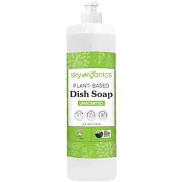 Sky Organics Plant-Based Unscented Dish Soap, USDA Bio-Based, Non-Toxic Biodegradable Formula for Ho...