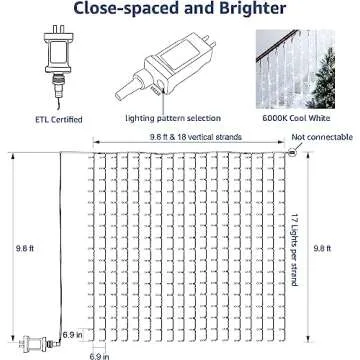 Lighting EVER Curtain Lights Cool White, 306 LED Plug in Hanging Fairy String Lights for Bedroom Wall, Indoor Outdoor Backdrop Lights for Wedding Party Patio (10x10ft, 18 Strings 6.9" Apart)