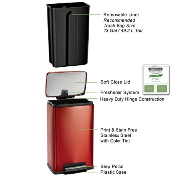 Tramontina Cranberry Red Stainless Steel Trash Can