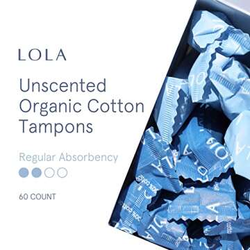 LOLA Organic Cotton Tampons, 60 Count - Tampons Regular, Period Feminine Hygiene Products, HSA FSA A...