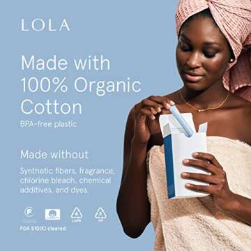 LOLA Organic Cotton Tampons - 60 Count for Comfortable Protection