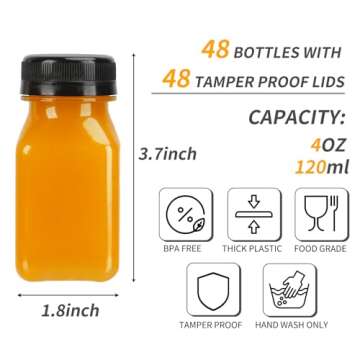 TOMNK 48pcs Juice Bottles, 4oz Plastic Bottles with Caps, 4oz Plastic Containers with Lids Empty Reu...